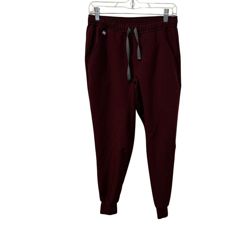 Figs Burgundy Mens Tansen Jogger Scrub Pants XS - Elastic Waist Adjustable Draws
